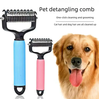 Professional Pet Grooming Tool - Universal Detangling Comb for Dogs, Stainless Steel Double-Sided Design for Shedding Removal and Matted Hair Care, Essential Daily Coat Maintenance Supplies.