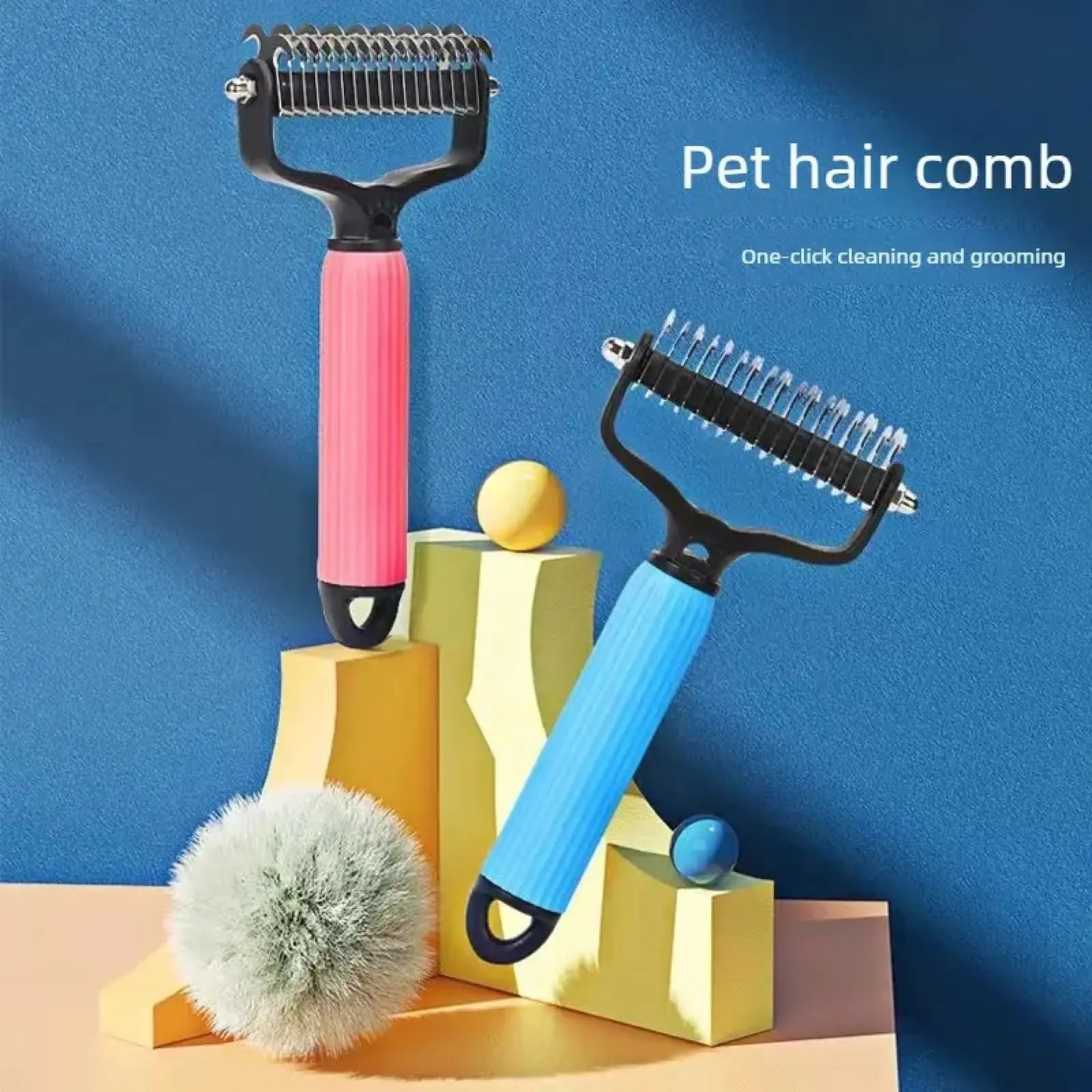 Professional Pet Grooming Tool - Universal Detangling Comb for Dogs, Stainless Steel Double-Sided Design for Shedding Removal and Matted Hair Care, Essential Daily Coat Maintenance Supplies.