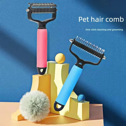 Professional Pet Grooming Tool - Universal Detangling Comb for Dogs, Stainless Steel Double-Sided Design for Shedding Removal and Matted Hair Care, Essential Daily Coat Maintenance Supplies.