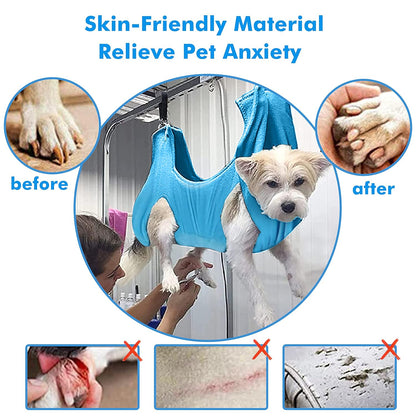 Pet Grooming Hammock Harness, Dogs & Cats Relaxation Restraint Grooming Bag with Pet Nail Clippers/Trimmer, Pet Comb, Dog Grooming Brush for Nail Clipping,Bathing, Clean Teeth, Ear/Eye Care L